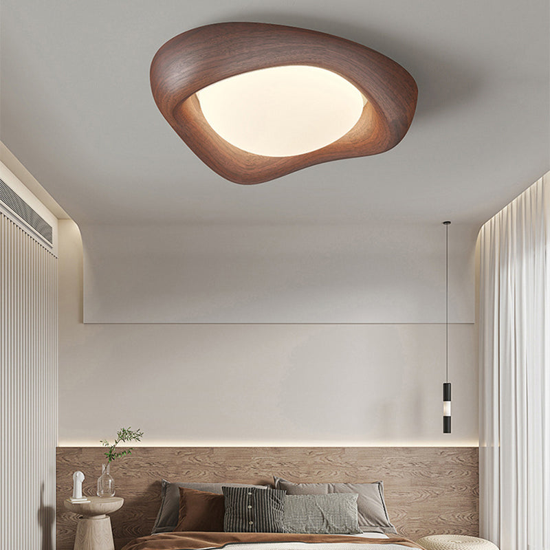 Contemporary Simplicity Curved Iron PE Imitation Wood Grain LED Flush Mount Ceiling Light For Bedroom