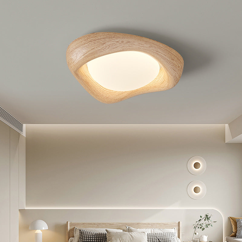 Contemporary Simplicity Curved Iron PE Imitation Wood Grain LED Flush Mount Ceiling Light For Bedroom