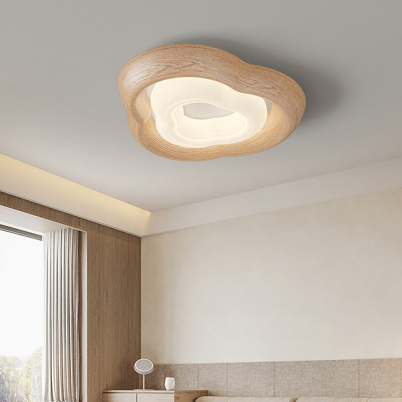 Contemporary Simplicity Curved Iron PE Imitation Wood Grain LED Flush Mount Ceiling Light For Bedroom