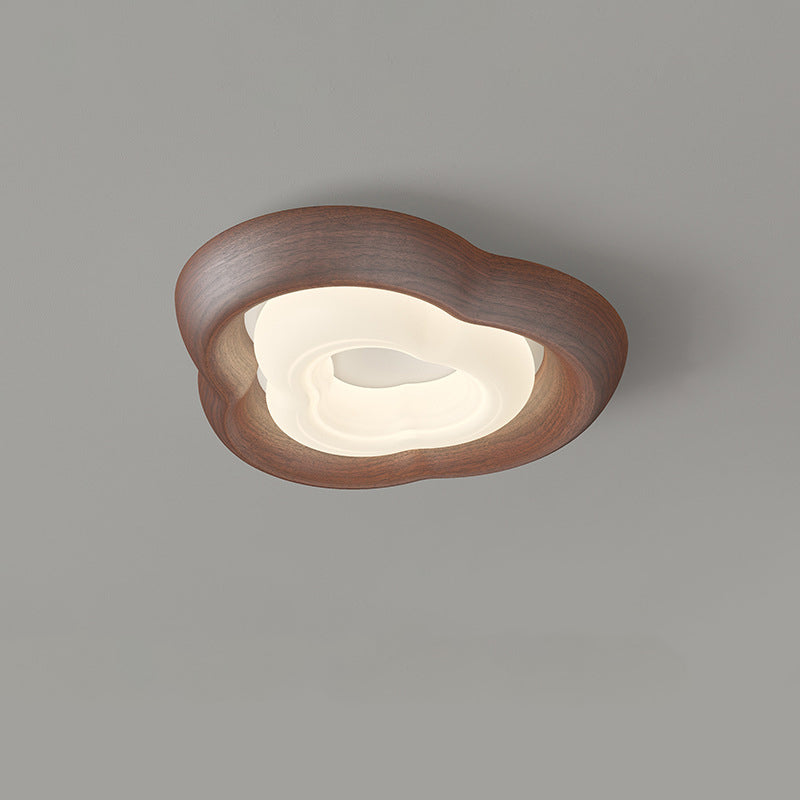 Contemporary Simplicity Curved Iron PE Imitation Wood Grain LED Flush Mount Ceiling Light For Bedroom