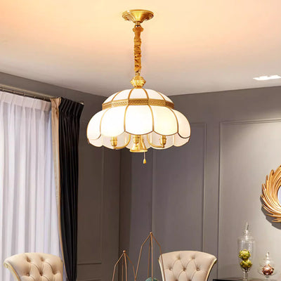 Modern Luxury Brass Frame Frosted Glass Round Shade 5-Light Chandelier For Living Room