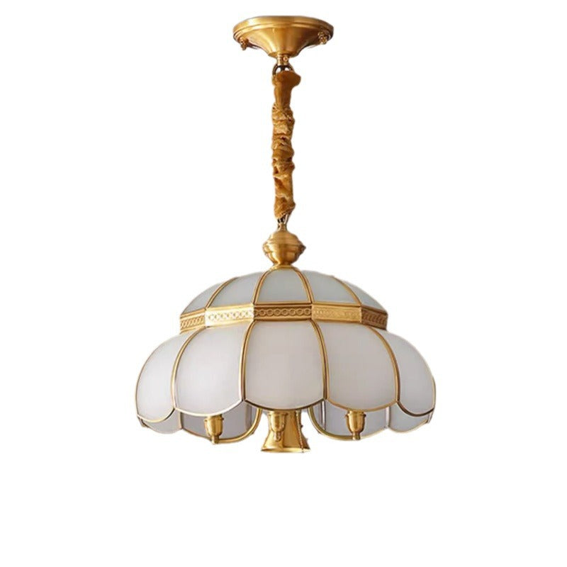 Modern Luxury Brass Frame Frosted Glass Round Shade 5-Light Chandelier For Living Room