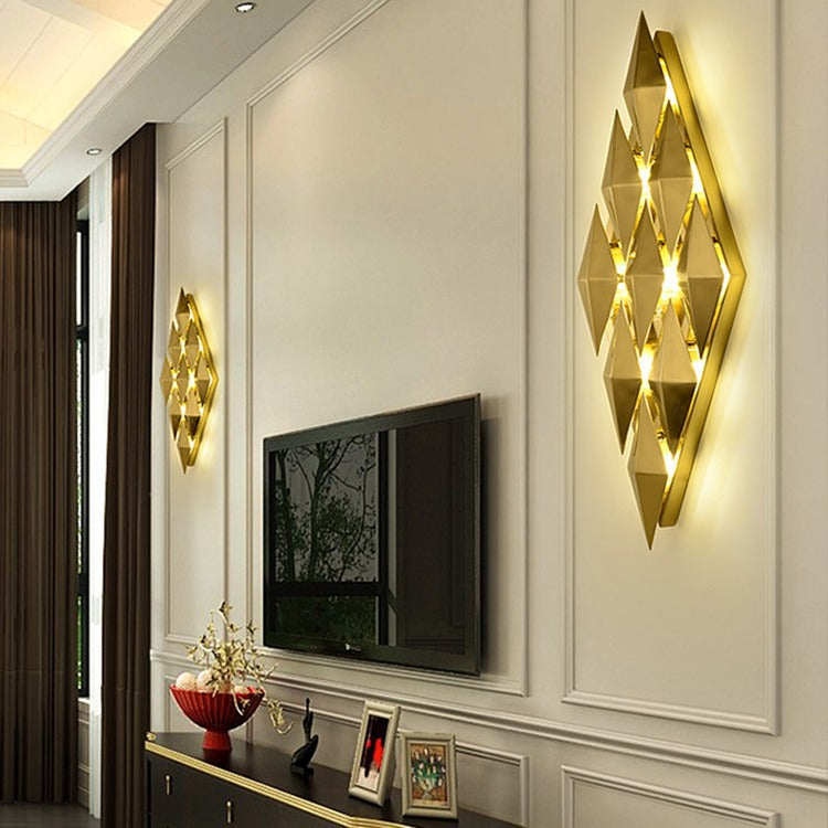 Contemporary Luxury Dazzling Hardware Diamond Shade 9-Light Wall Sconce Lamp For Living Room