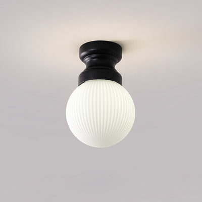 Contemporary Nordic Vertical Grain Glass Ball Shade Wood 1-Light Semi-Flush Mount Ceiling Light For Hallway