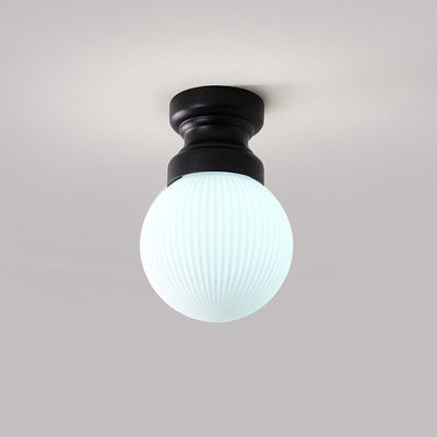 Contemporary Nordic Vertical Grain Glass Ball Shade Wood 1-Light Semi-Flush Mount Ceiling Light For Hallway