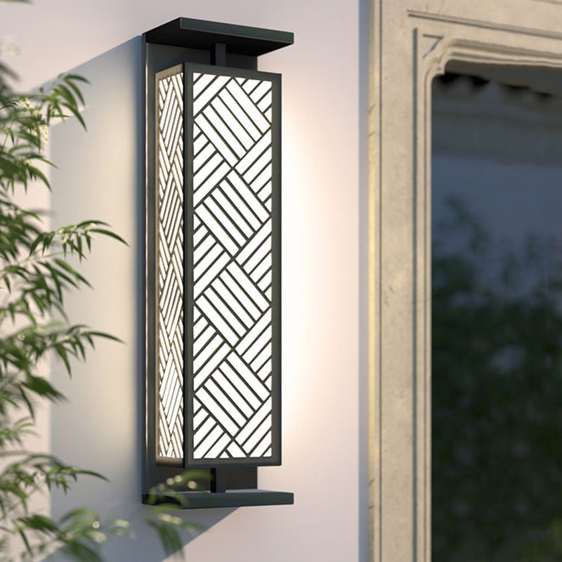 Contemporary Luxury Stainless Steel Imitation Marble Cuboid Shade 1-Light Outdoor Wall Sconce Lamp For Garden