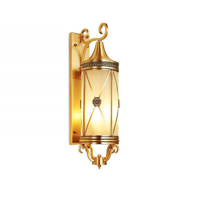 Contemporary Luxury Brass Frame Cylinder Water Pattern Glass Shade 3-Light Outdoor Wall Sconce Lamp For Garden