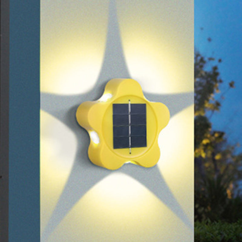 Contemporary Industrial ABS Plum Blossom LED Solar Outdoor Wall Sconce Lamp For Garden