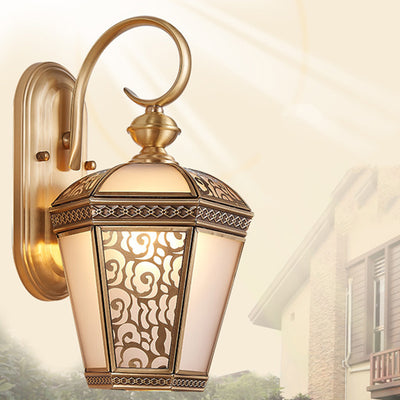 Contemporary Luxury Brass Frame Glass Shade 1-Light Outdoor Wall Sconce Lamp For Garden