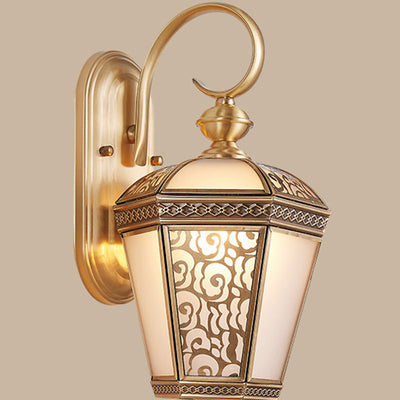 Contemporary Luxury Brass Frame Glass Shade 1-Light Outdoor Wall Sconce Lamp For Garden