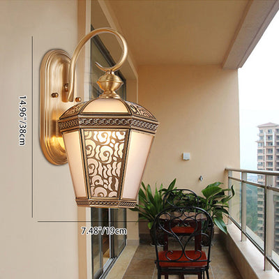 Contemporary Luxury Brass Frame Glass Shade 1-Light Outdoor Wall Sconce Lamp For Garden