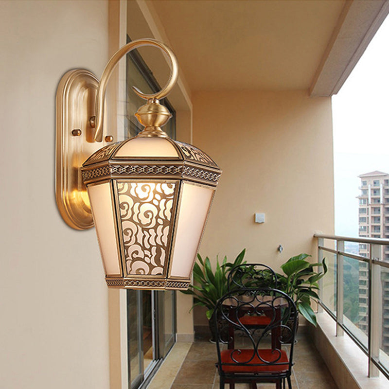 Contemporary Luxury Brass Frame Glass Shade 1-Light Outdoor Wall Sconce Lamp For Garden