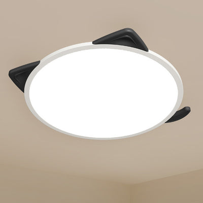 Contemporary Nordic Cartoon Cat Round Iron Aluminum LED Flush Mount Ceiling Light For Living Room