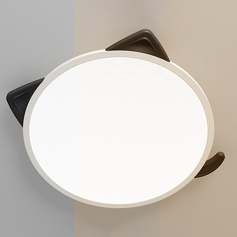 Contemporary Nordic Cartoon Cat Round Iron Aluminum LED Flush Mount Ceiling Light For Living Room