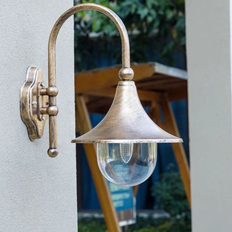 Contemporary Simplicity Aluminum Trumpet Shade Glass 1-Light Outdoor Wall Sconce Lamp For Garden