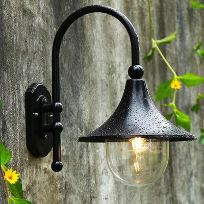 Contemporary Simplicity Aluminum Trumpet Shade Glass 1-Light Outdoor Wall Sconce Lamp For Garden