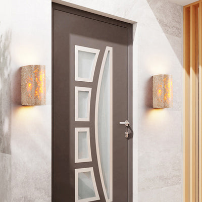 Traditional Japanese Pleated Travertine Semicircle LED Outdoor Wall Sconce Lamp For Garden