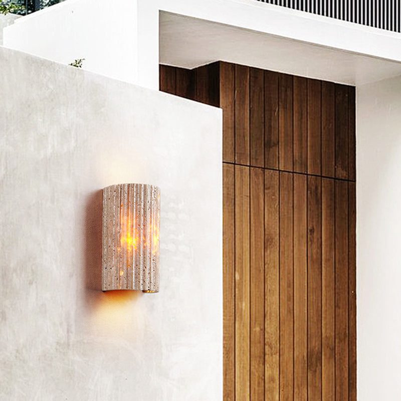 Traditional Japanese Pleated Travertine Semicircle LED Outdoor Wall Sconce Lamp For Garden