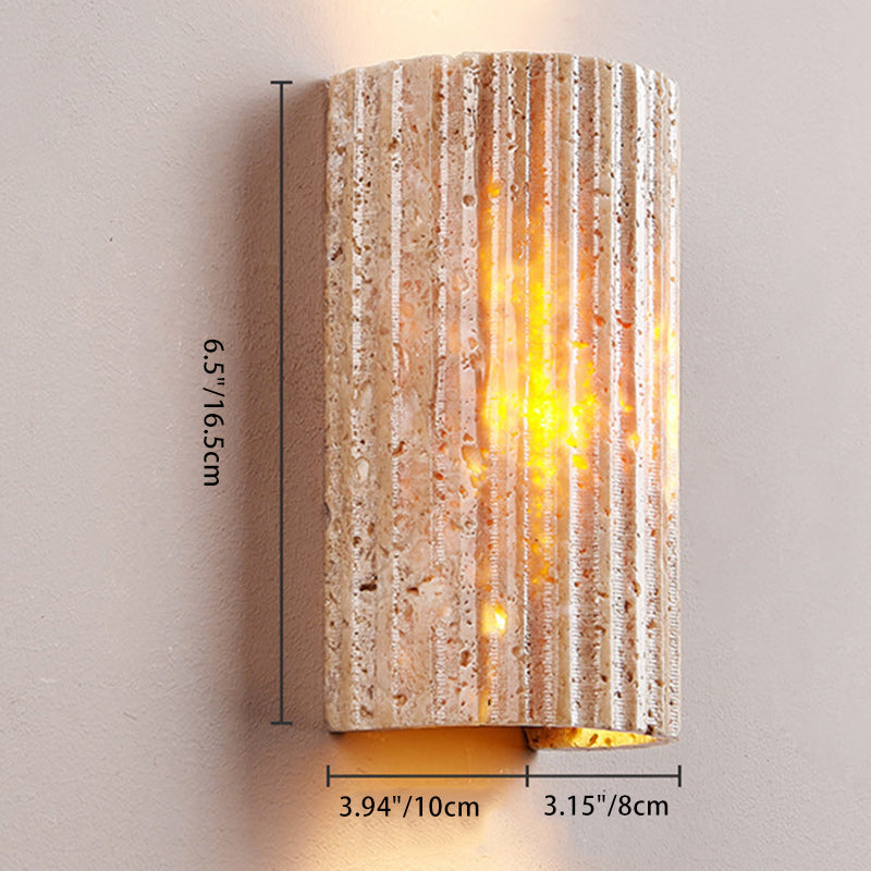 Traditional Japanese Pleated Travertine Semicircle LED Outdoor Wall Sconce Lamp For Garden