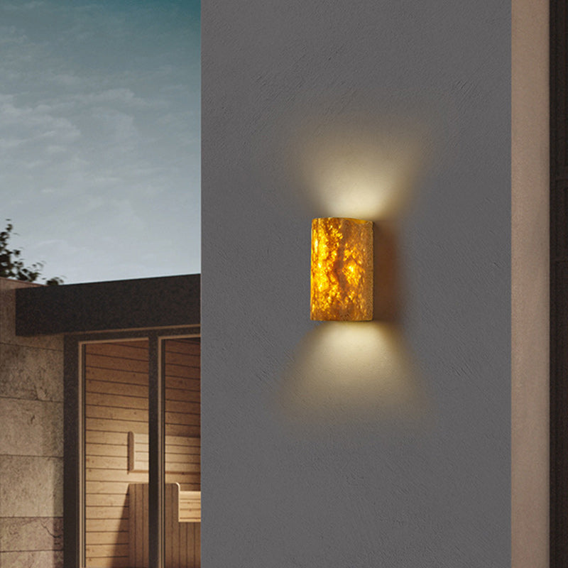 Traditional Japanese Pleated Travertine Semicircle LED Outdoor Wall Sconce Lamp For Garden