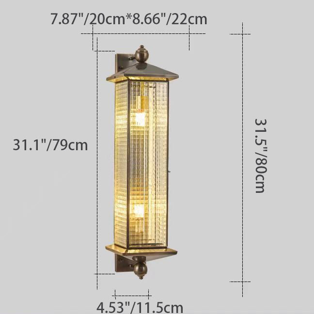 Zeitgenössische Luxus Messing Säule gehärtetem Glas Schatten 2-Licht Outdoor Wandleuchte Lampe für Garten 