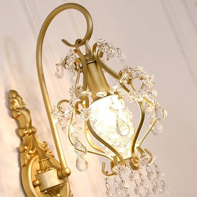 Contemporary Luxury Curved Iron Frame Crystal Decoration 1-Light Wall Sconce Lamp For Living Room