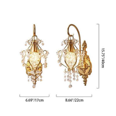 Contemporary Luxury Curved Iron Frame Crystal Decoration 1-Light Wall Sconce Lamp For Living Room