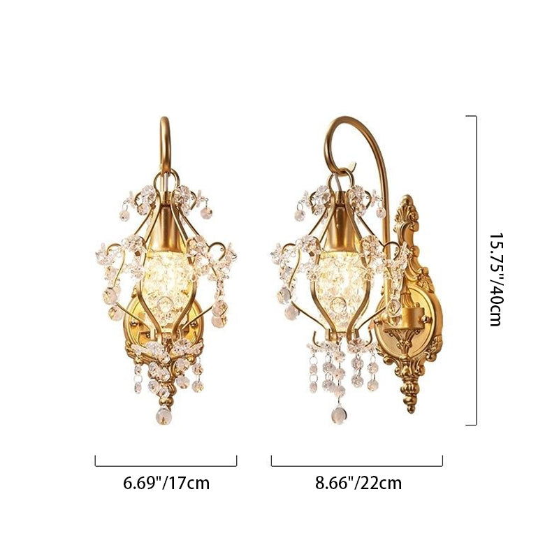 Contemporary Luxury Curved Iron Frame Crystal Decoration 1-Light Wall Sconce Lamp For Living Room