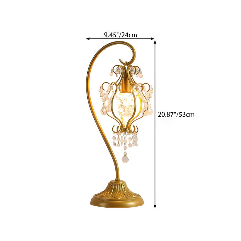 Contemporary Luxury Curved Iron Frame Crystal Decoration 1-Light Table Lamp For Bedroom