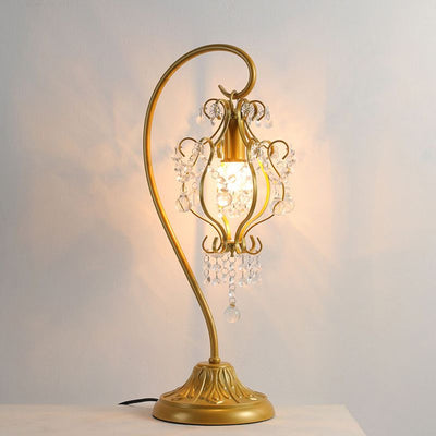 Contemporary Luxury Curved Iron Frame Crystal Decoration 1-Light Table Lamp For Bedroom