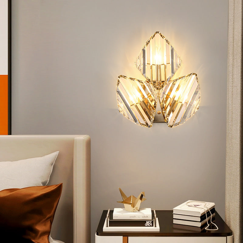 Contemporary Luxury Hardware Rhombic Crystal 1/2/3-Light Wall Sconce Lamp For Living Room