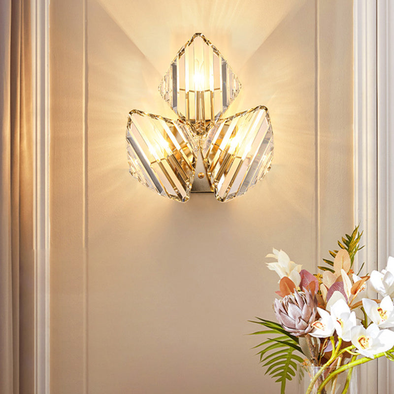 Contemporary Luxury Hardware Rhombic Crystal 1/2/3-Light Wall Sconce Lamp For Living Room