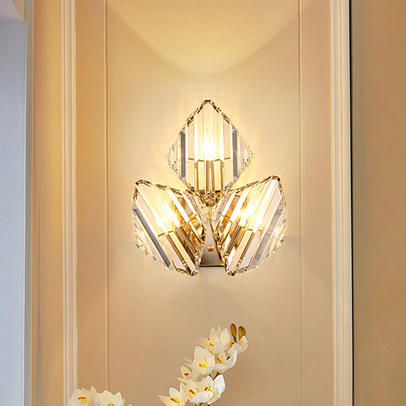 Contemporary Luxury Hardware Rhombic Crystal 1/2/3-Light Wall Sconce Lamp For Living Room