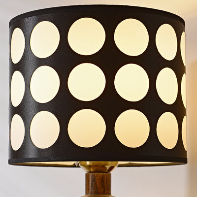 Traditional French White Polka Dot Fabric Shade Walnut Wood 1-Light Wall Sconce Lamp For Living Room