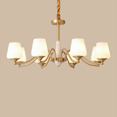 Traditional French Full Copper Jade Glass Cup Shade 5/6/8-Light Chandelier For Living Room