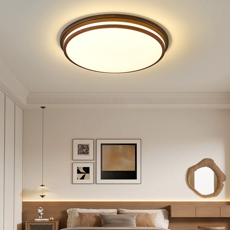 Contemporary Nordic Iron Imitation Wood Grain Acrylic Round LED Flush Mount Ceiling Light For Living Room