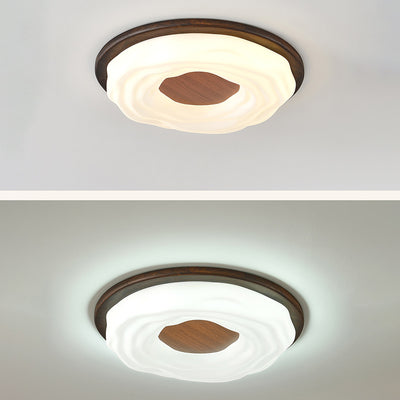 Contemporary Nordic Iron Imitation Wood Grain Acrylic Round LED Flush Mount Ceiling Light For Living Room