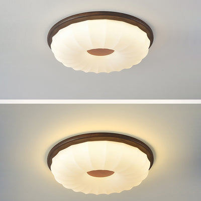 Contemporary Nordic Iron Imitation Wood Grain Acrylic Round LED Flush Mount Ceiling Light For Living Room