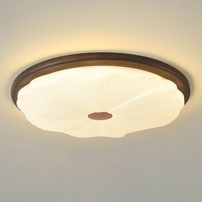 Contemporary Nordic Iron Imitation Wood Grain Acrylic Round LED Flush Mount Ceiling Light For Living Room