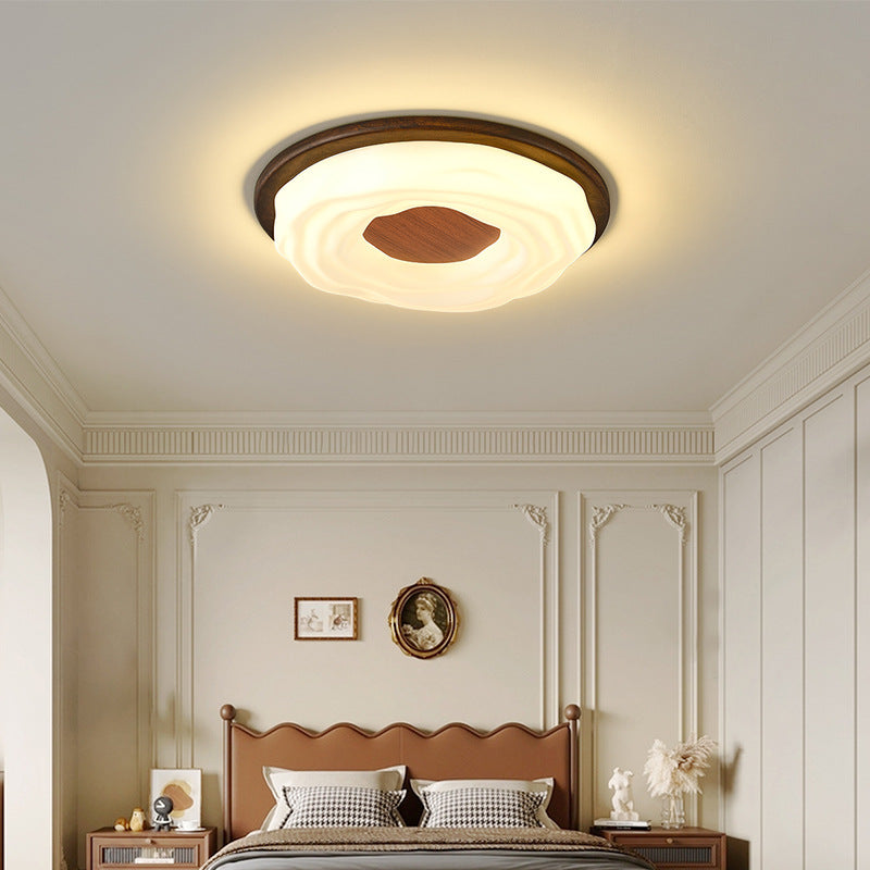 Contemporary Nordic Iron Imitation Wood Grain Acrylic Round LED Flush Mount Ceiling Light For Living Room