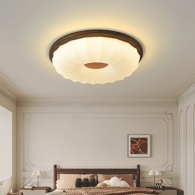 Contemporary Nordic Iron Imitation Wood Grain Acrylic Round LED Flush Mount Ceiling Light For Living Room