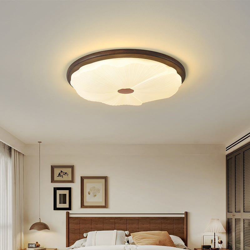 Contemporary Nordic Iron Imitation Wood Grain Acrylic Round LED Flush Mount Ceiling Light For Living Room