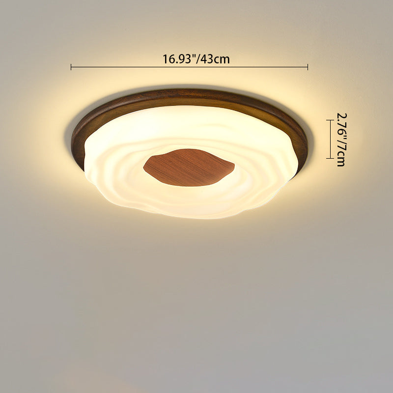 Contemporary Nordic Iron Imitation Wood Grain Acrylic Round LED Flush Mount Ceiling Light For Living Room