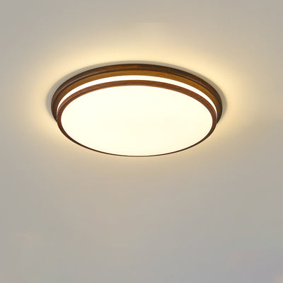 Contemporary Nordic Iron Imitation Wood Grain Acrylic Round LED Flush Mount Ceiling Light For Living Room