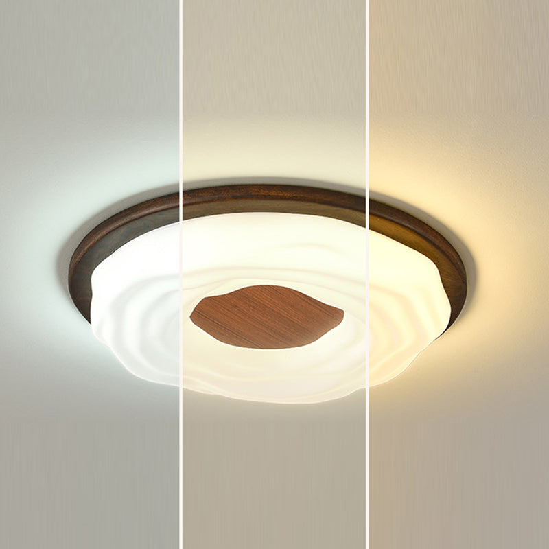 Contemporary Nordic Iron Imitation Wood Grain Acrylic Round LED Flush Mount Ceiling Light For Living Room