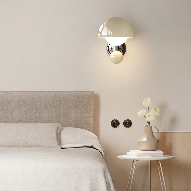 Contemporary Nordic Cream Iron Mushroom PE Shade LED Wall Sconce Lamp For Living Room