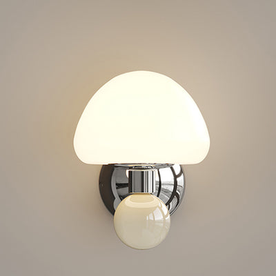 Contemporary Nordic Cream Iron Mushroom PE Shade LED Wall Sconce Lamp For Living Room