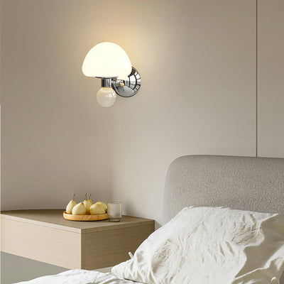 Contemporary Nordic Cream Iron Mushroom PE Shade LED Wall Sconce Lamp For Living Room