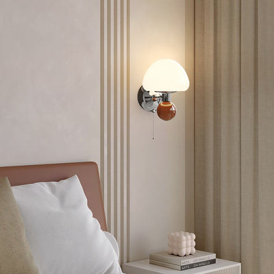 Contemporary Nordic Cream Iron Mushroom PE Shade LED Wall Sconce Lamp For Living Room