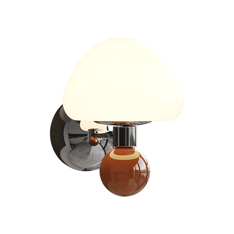 Contemporary Nordic Cream Iron Mushroom PE Shade LED Wall Sconce Lamp For Living Room